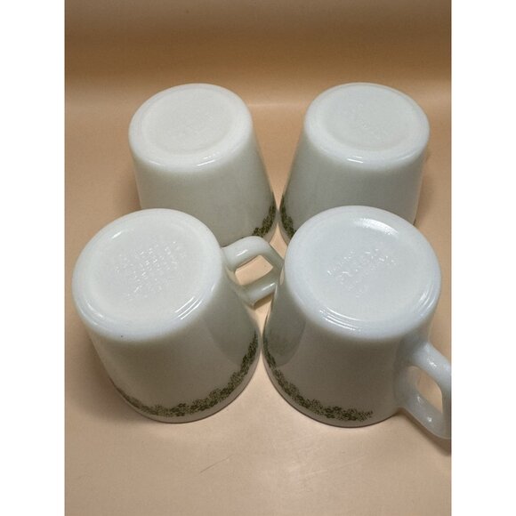 Vintage Pyrex Green Crazy Daisy Spring Blossom Coffee Cup Mugs D-Handle SET OF 4 - Picture 5 of 7